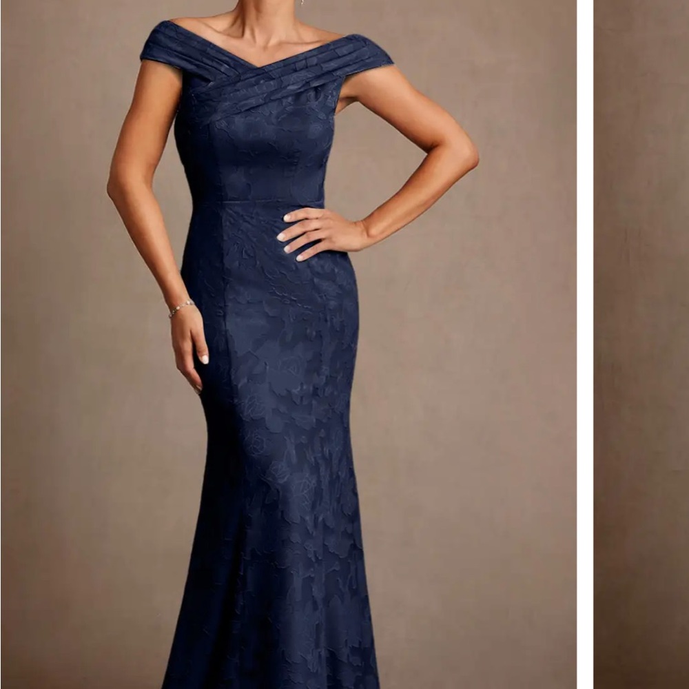 Azazie Navy Off-Shoulder Wedding Dress